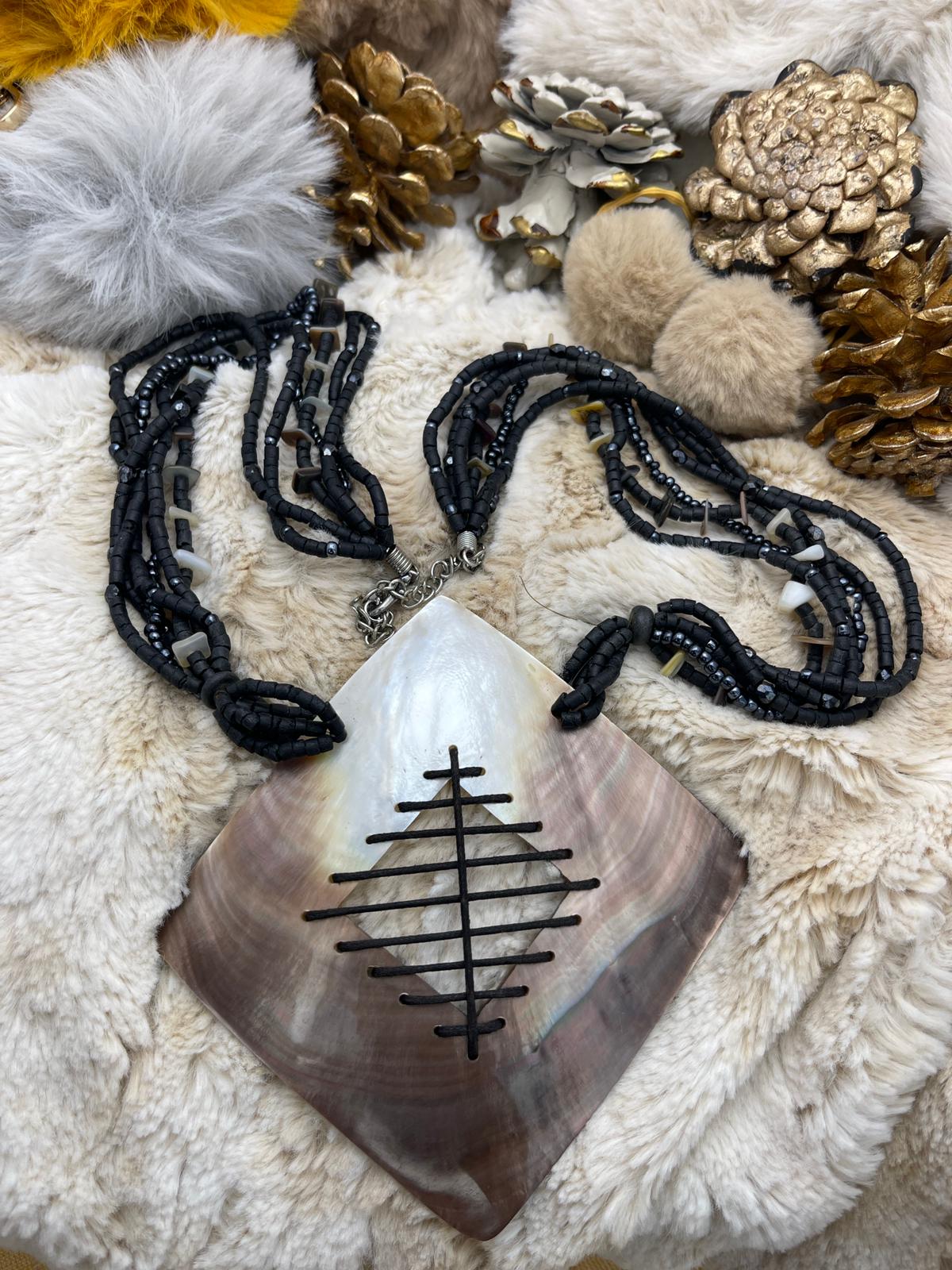 Brown - Black Detailed, Bohemian, Designer Necklace