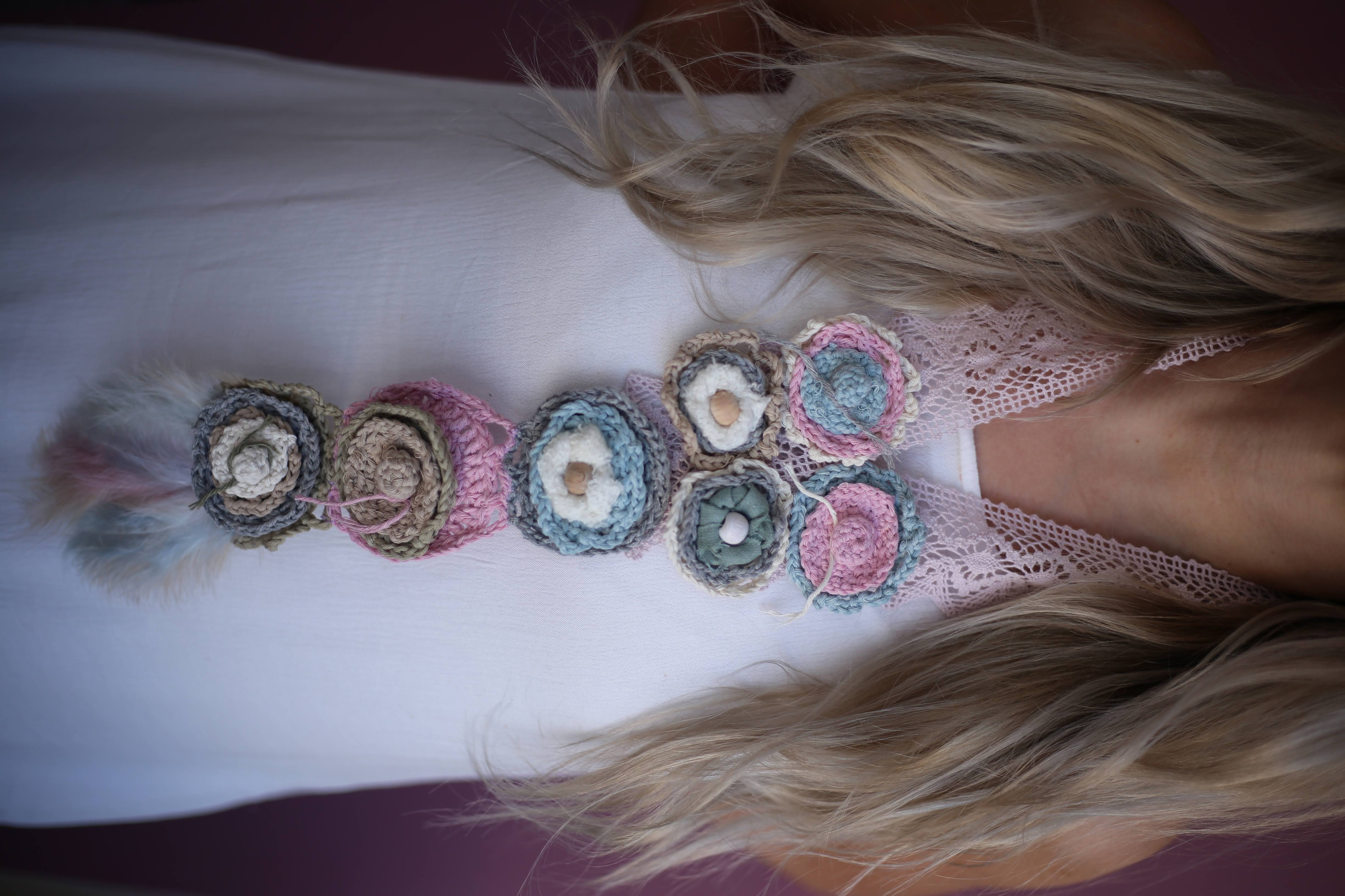 Colorful Flower and Feather Detailed Handmade Bohemian Necklace