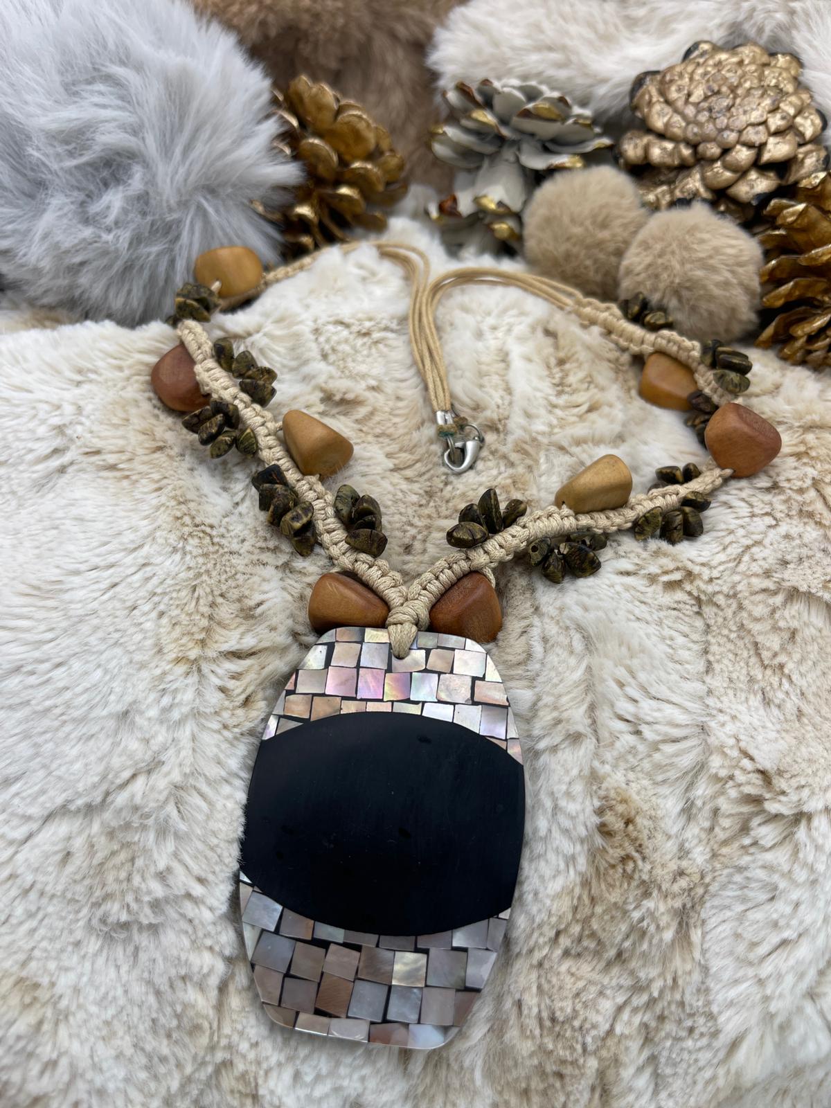 Brown - Black Wooden Detailed, Bohemian, Design Necklace