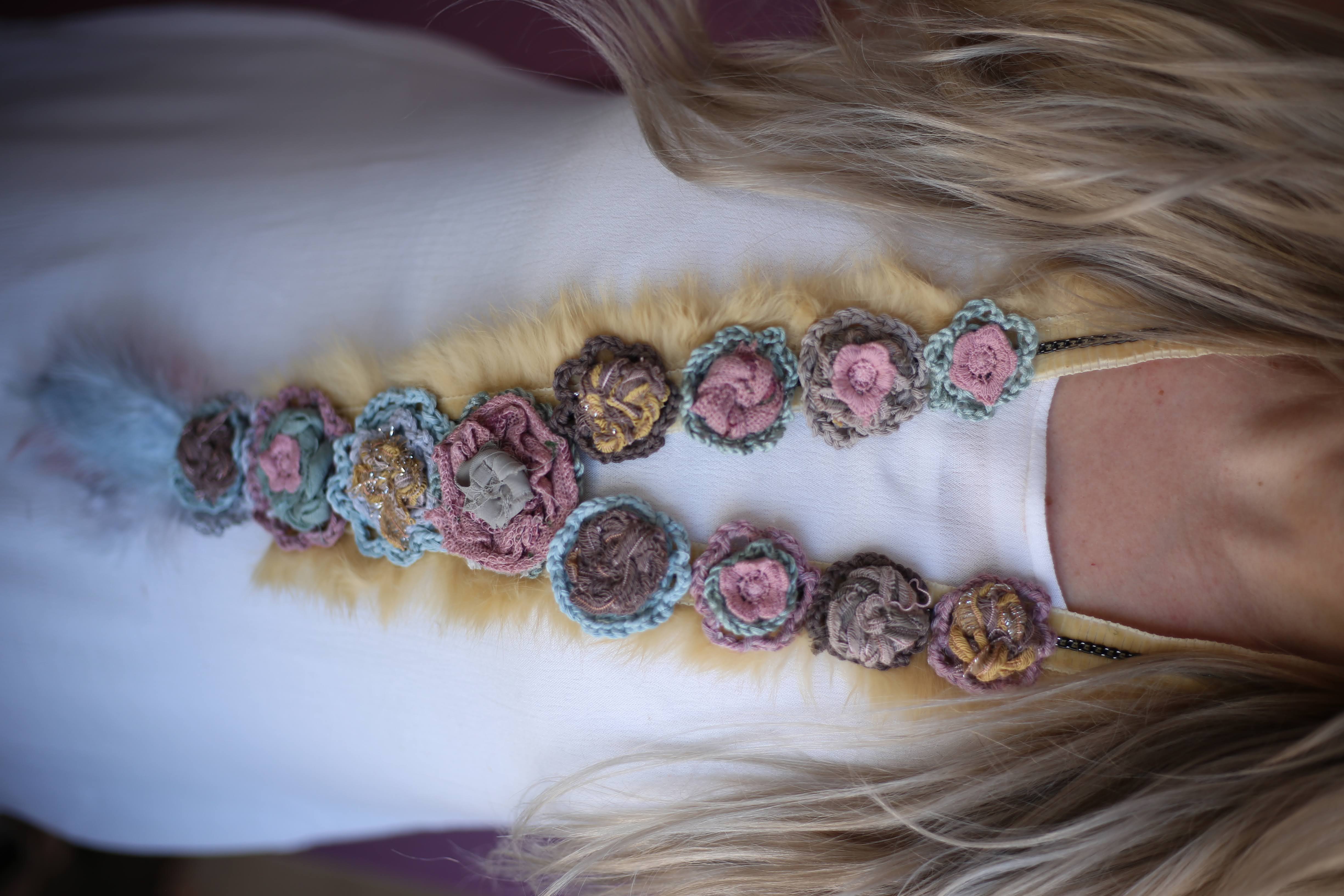 Pink - Blue Flower and Feather Detailed Handmade Bohemian Necklace