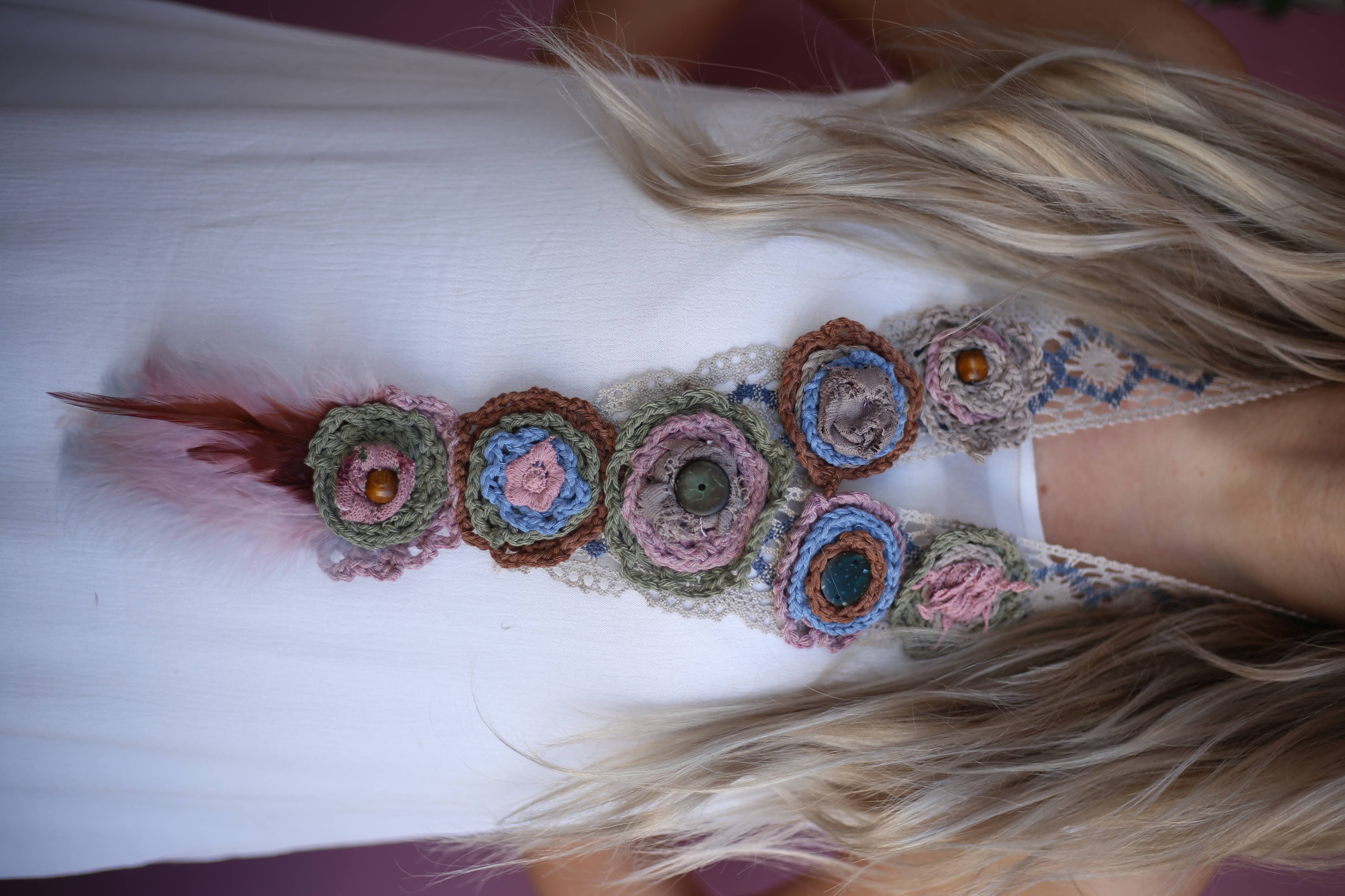 Colorful Flower and Feather Detailed Handmade Bohemian Necklace