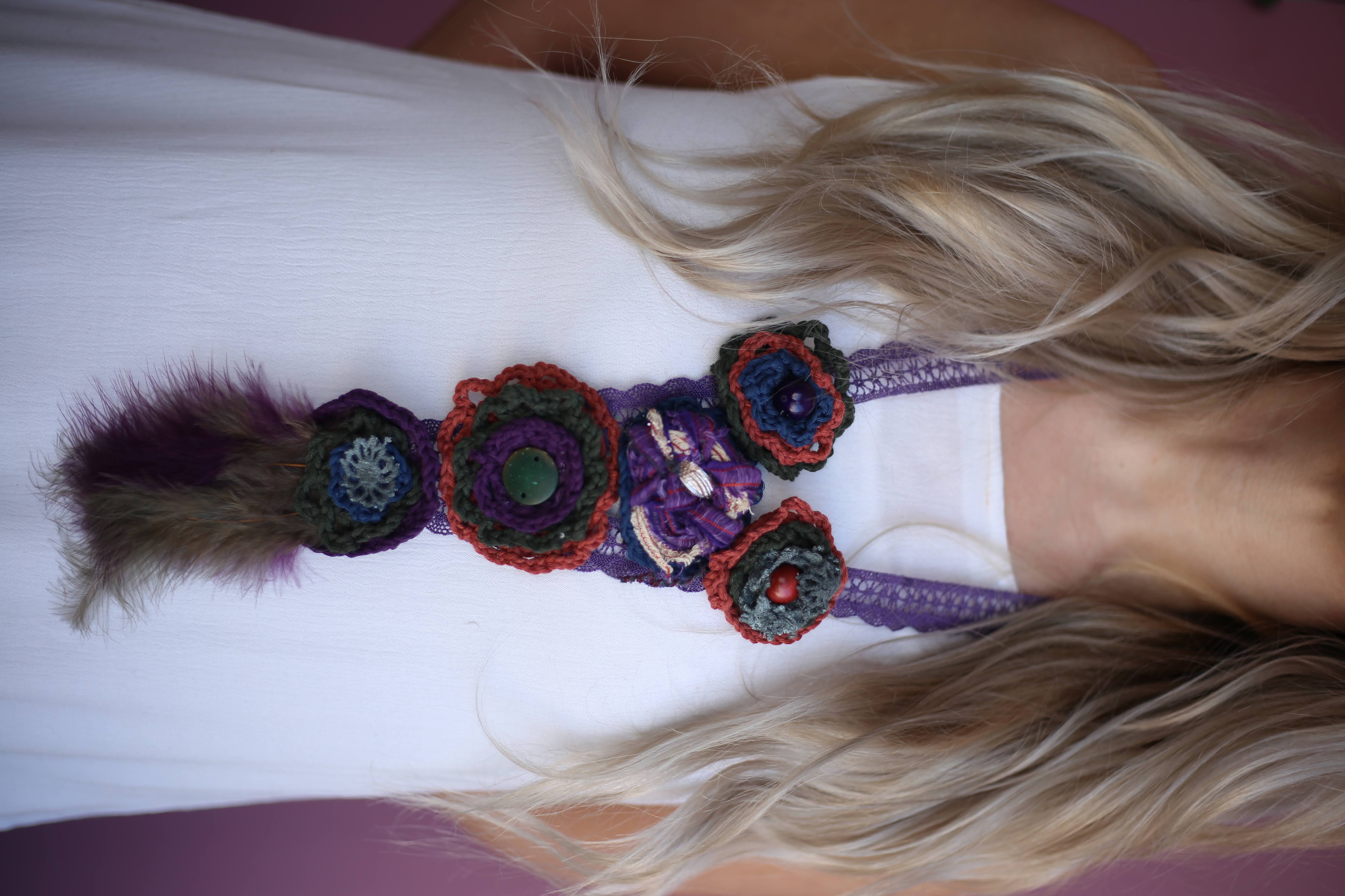 Colorful Flower and Feather Detailed Handmade Bohemian Necklace