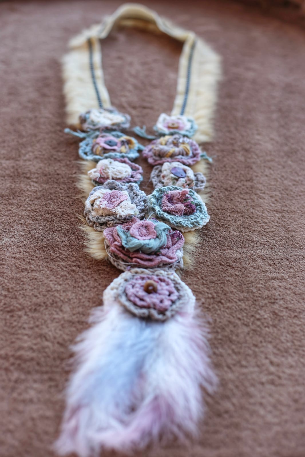 Colorful Flower and Feather Detailed Handmade Bohemian Necklace