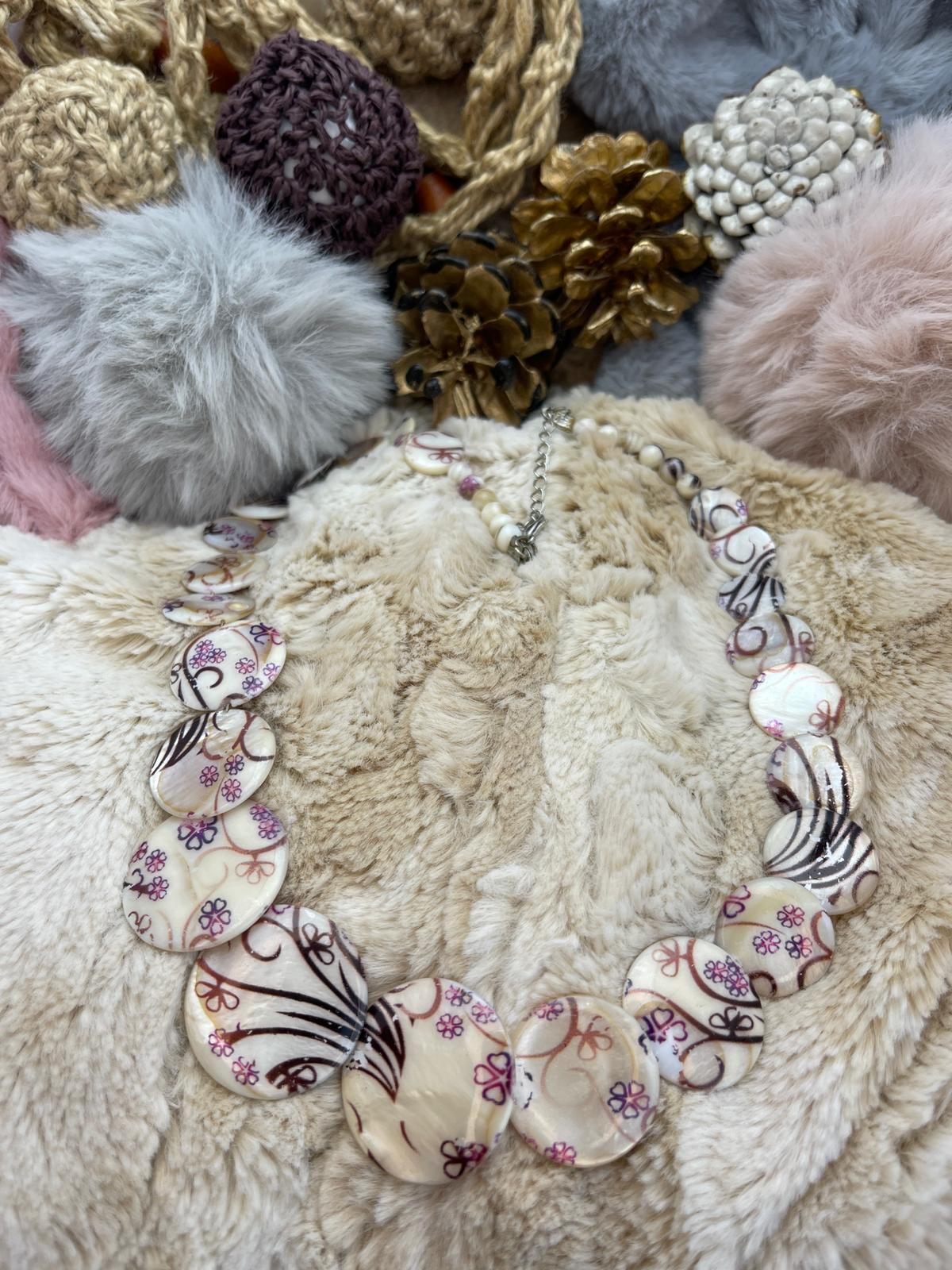 Cream, Patterned, Stone Necklace