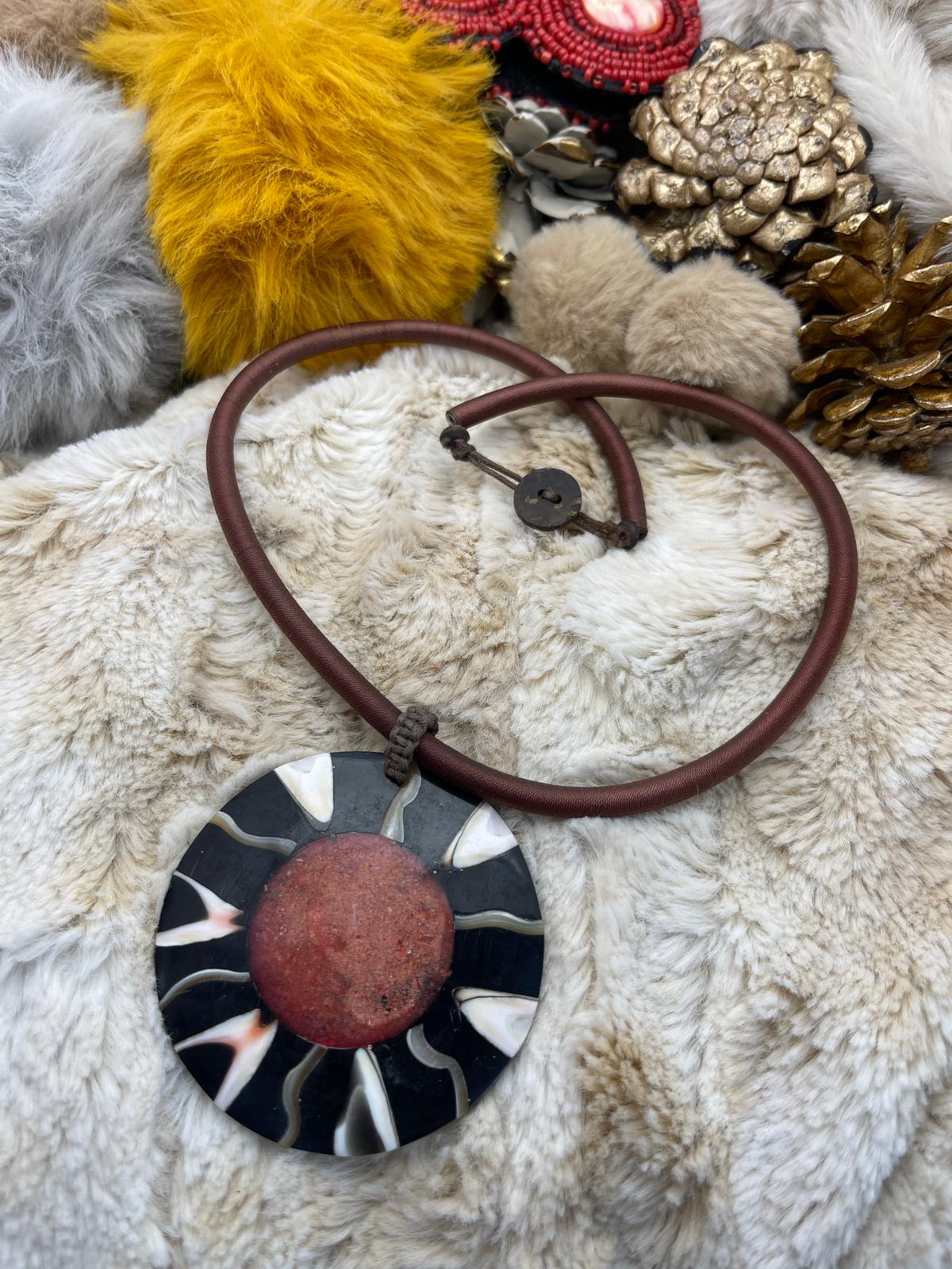 Brown - White - Black Detailed, Bohemian, Design Necklace