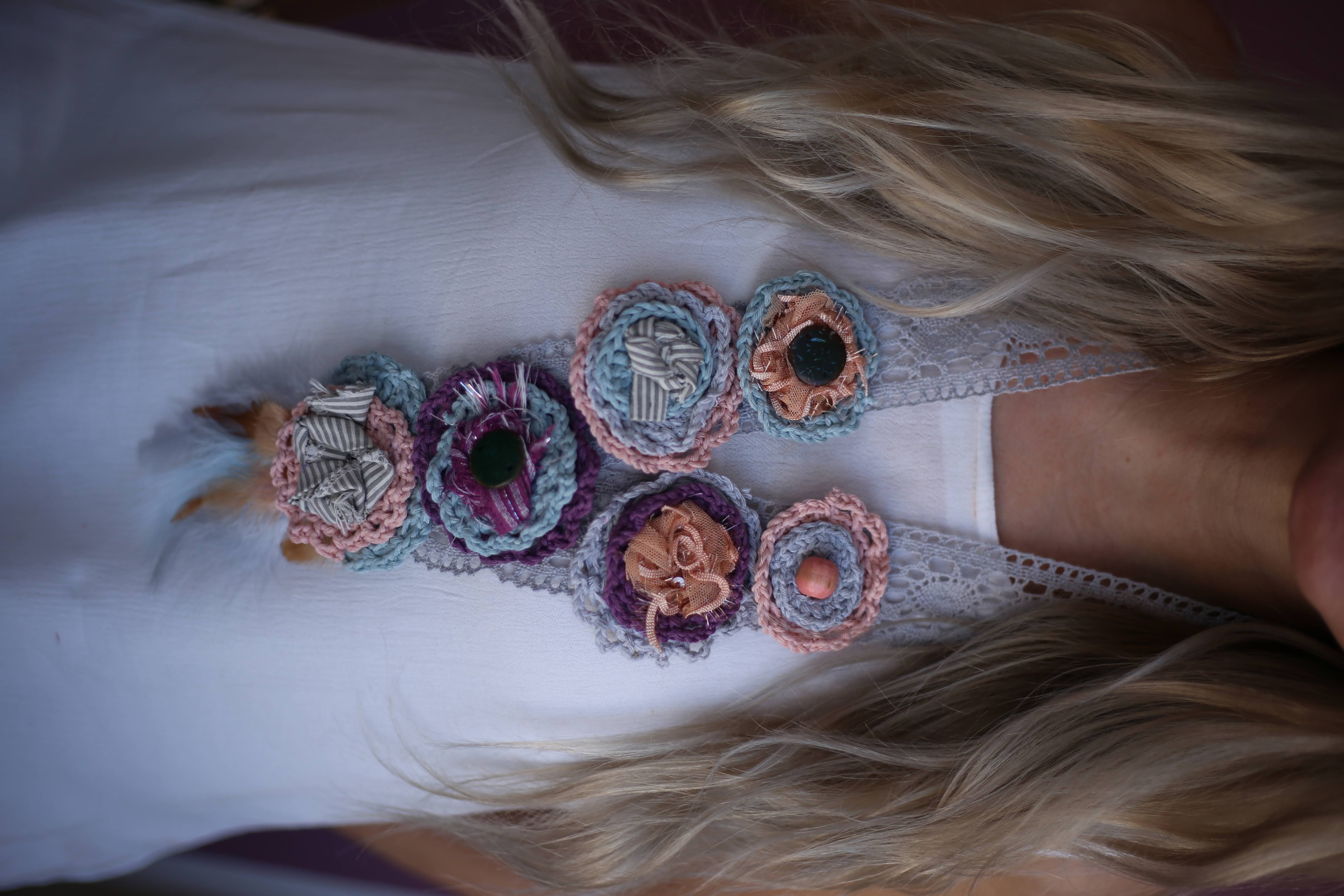 Colorful Flower and Feather Detailed Handmade Bohemian Necklace