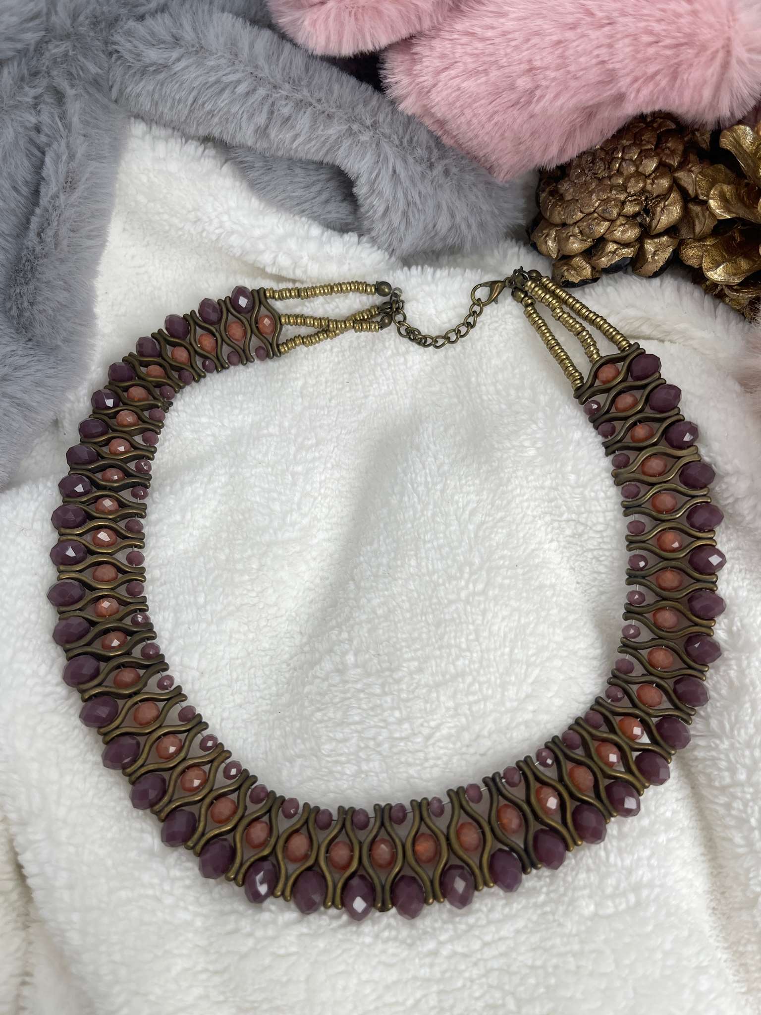 Orange - Purple Design Stone Necklace