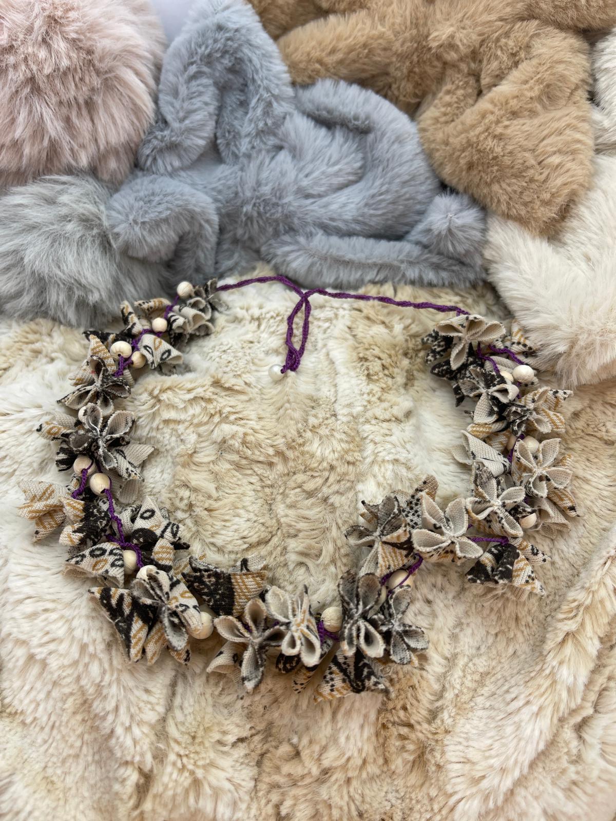 Fabric Detailed, Cream Beaded, Bohemian, Design Necklace